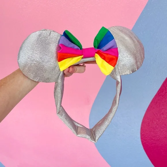 New York Couture Silver 80s Iconic Outfit Remake Rainbow Mouse Ears Tie Headband - Picture 4 of 7